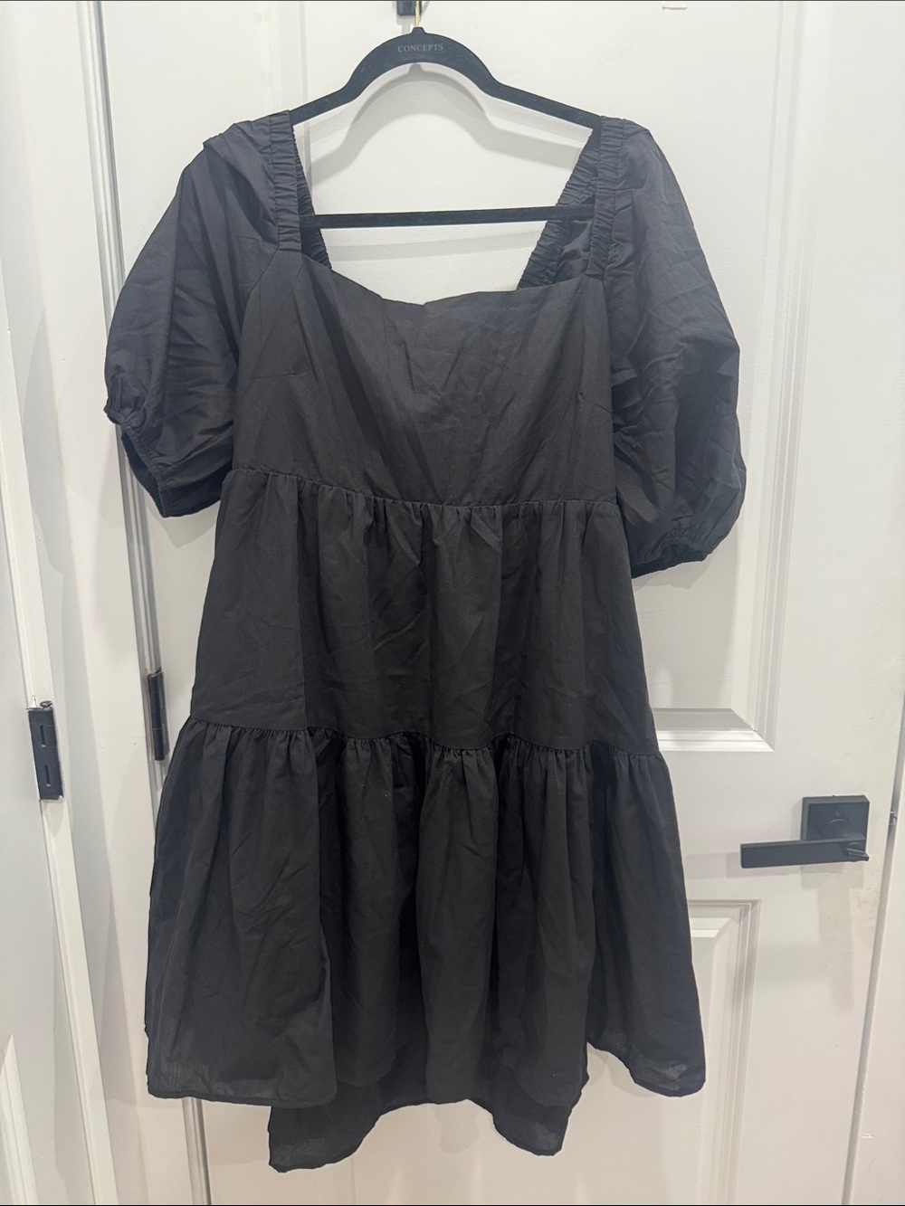 Black Puff Sleeve Tiered Mini Dress